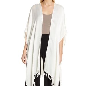 FCAE Tassel Trim Oversize Ruana in Ivory Cloud